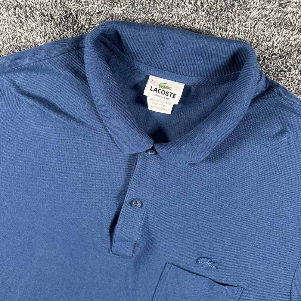 Lacoste Polo Shirt Mens 7 Regular Fit Linen Blend Blue Pocket Short Slv Cotton